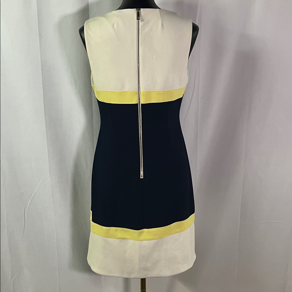 Tommy Hilfiger Navy Yellow & Beige Color Block Sleeveless Sheath Dress - Picture 3 of 16